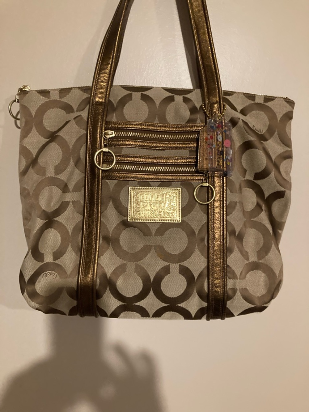 Coach Brown Signature Canvas Tote with Gold Accents & Bronze  leather straps